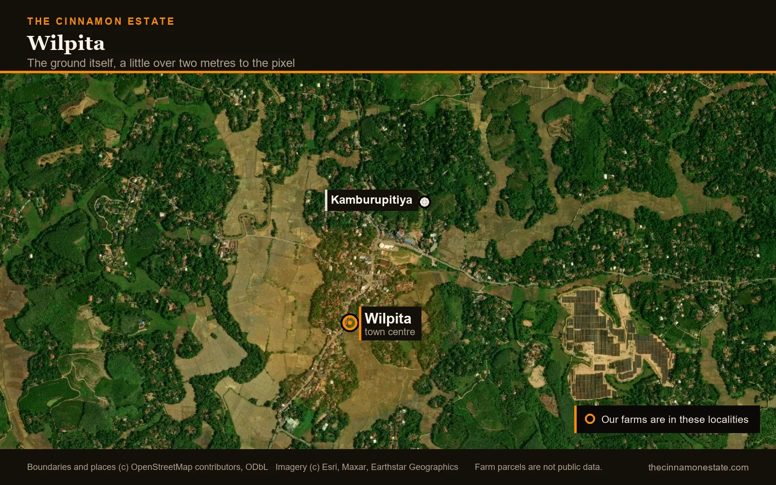 A map of Wilpita in the Matara District of southern Sri Lanka, inland from Akuressa